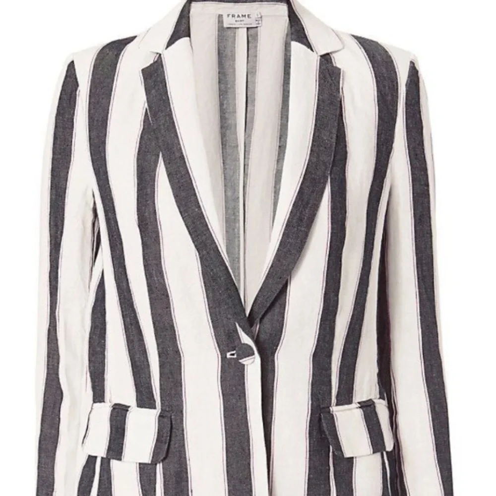 🆕 FRAME Denim Linen Striped Blazer - Picture 3 of 5